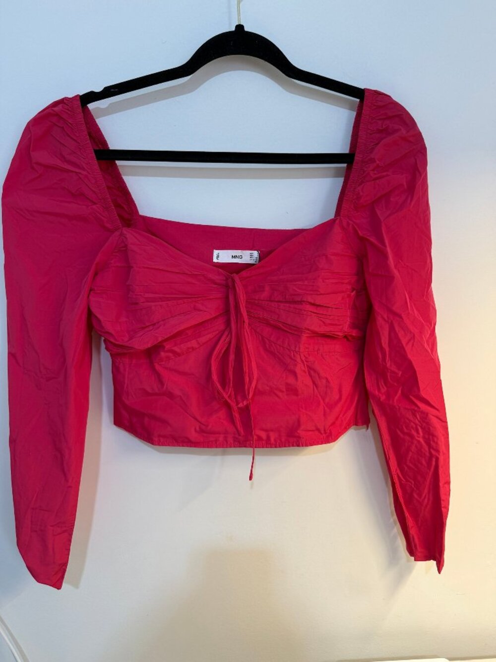 Mango Fuchsia Small Puff Sleeve Square Neck Long Sleeve Crop Top